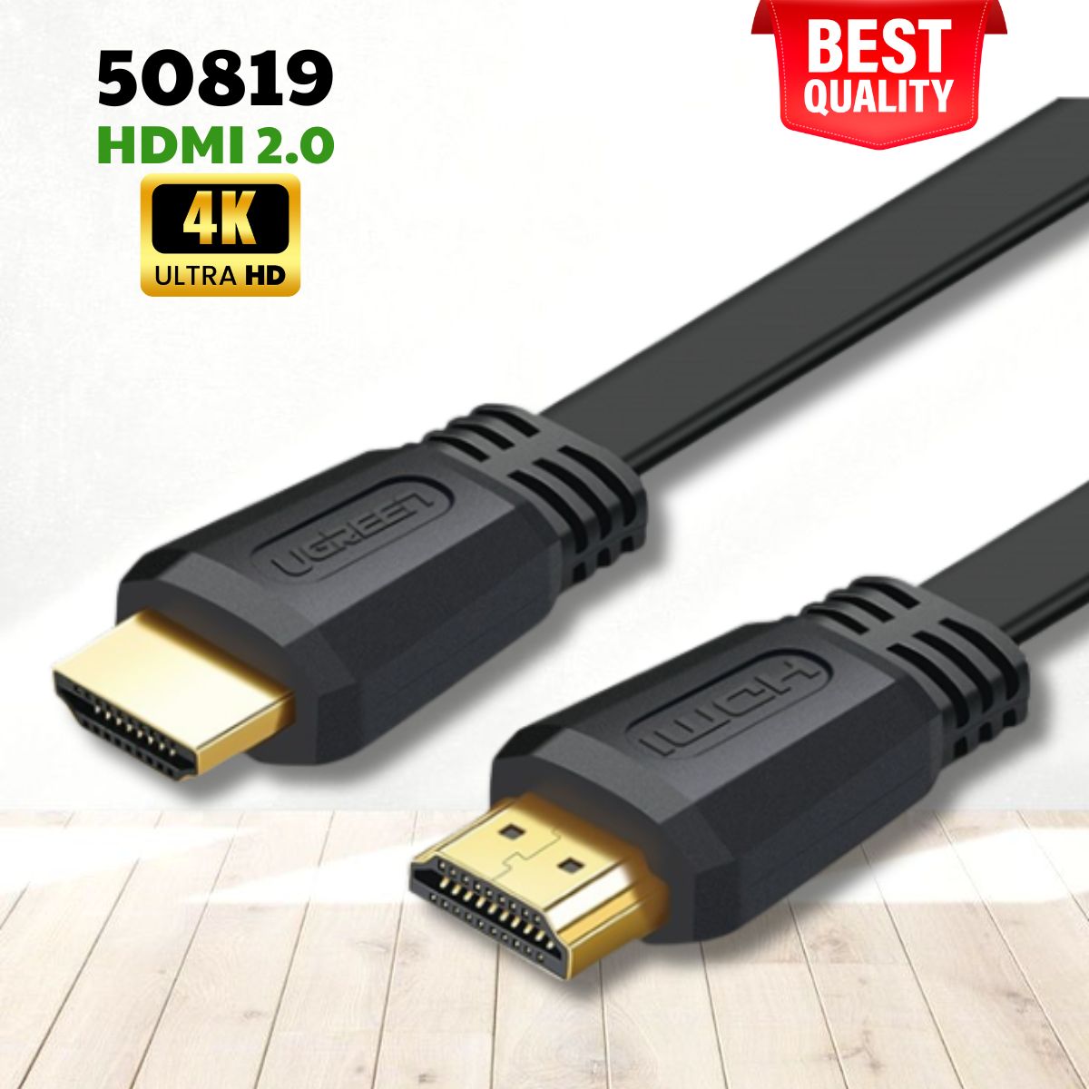 Cáp tín hiệu HDMI Ugreen 50819 1.5M Đầu dẹt, Màu đen