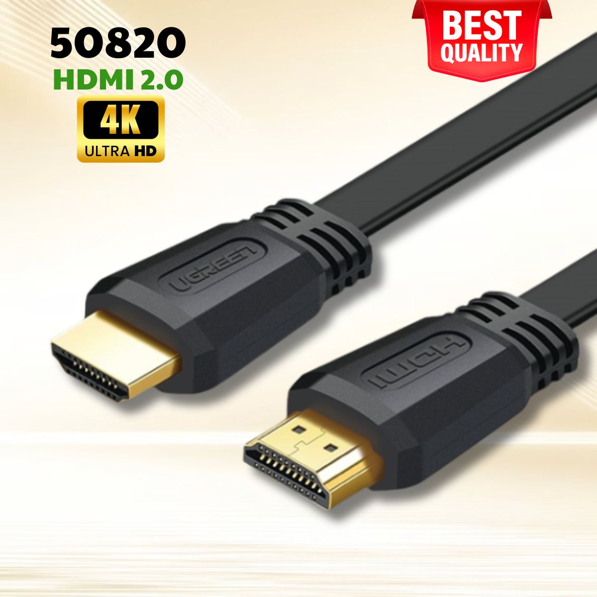 Cáp tín hiệu HDMI dẹt Ugreen 50820 ED015 dài 3M màu đen, Hỗ trợ 4K@60MHz