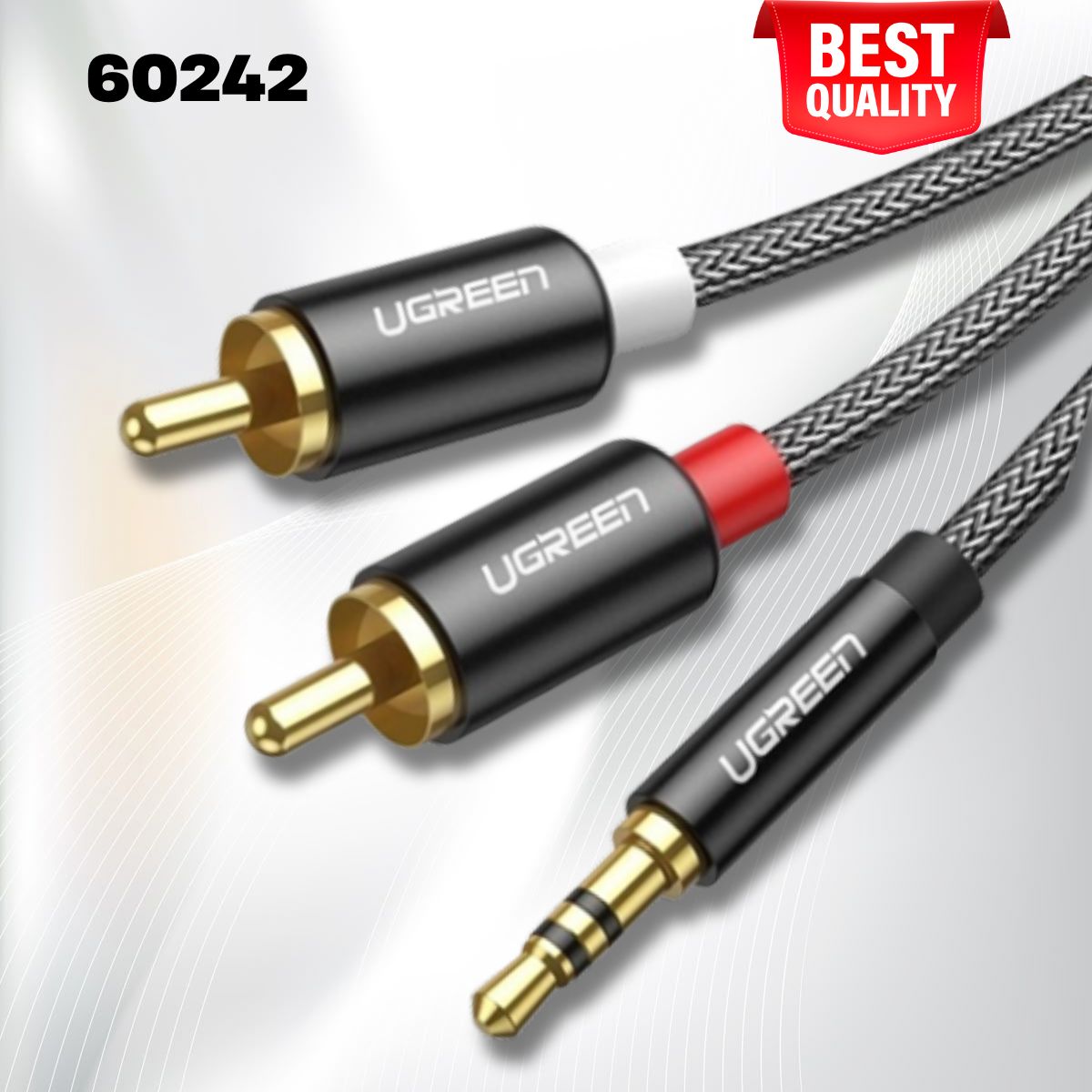 Cáp âm thanh Audio 3.5mm ra 2 RCA Ugreen 60242 dài 3M bọc Nylon, Chống nhiễu hiệu quả