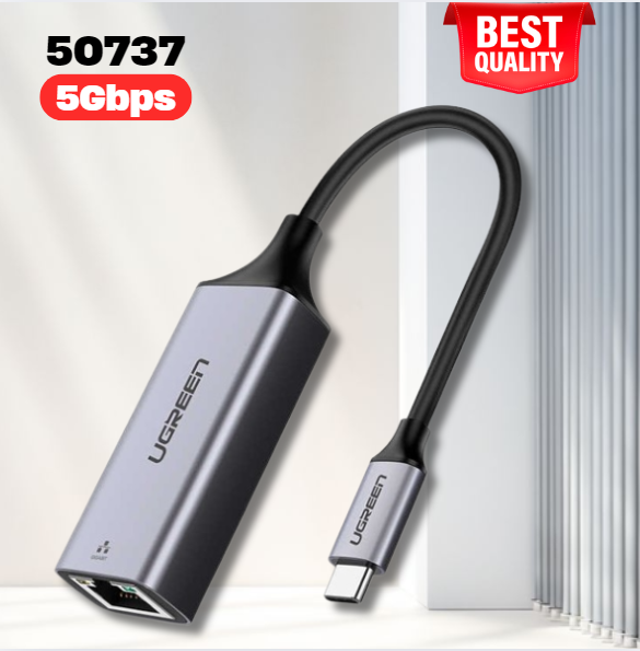 Cáp chuyển Usb Type-C to Lan 10/100/1000Mbps Ugreen 50737  Vỏ nhôm, Tốc độ 5Gbps, Chipset AX88179