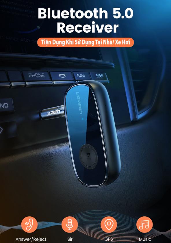 Bộ thu Bluetooth 5.1 Receiver Ugreen 70304 Hỗ trợ aptX ™ Audio 3.5mm, Có Pin lưu trữ 8h, Kết nối 10m