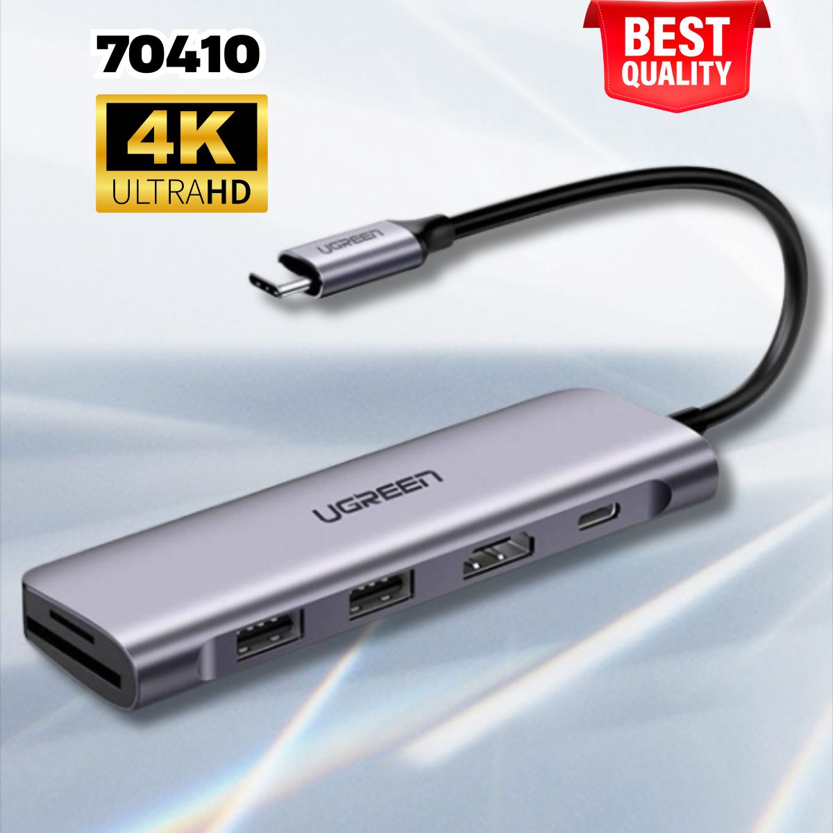 Bộ chuyển USB-C sang 3 Ports USB3.0-A Hub + HDMI 4K30HZ + TF/SD 6 IN 1 Ugreen 70410, Hỗ trợ 5Gbps 