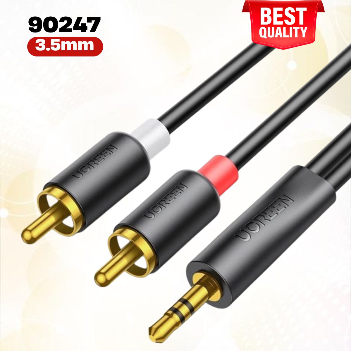 Cáp chuyển đổi âm thanh Ugreen 90247 3.5mm sang 2 RCA dài 2M mạ vàng 24K