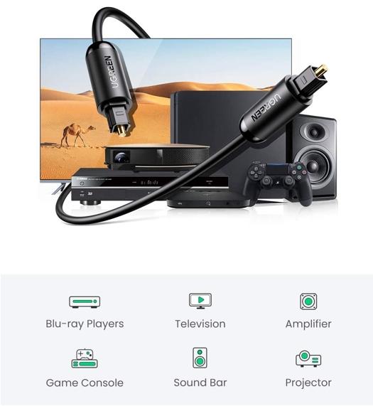 Cáp truyền tải âm thanh Ugreen 70892 Digital Optical Audio Toslink dài 2m