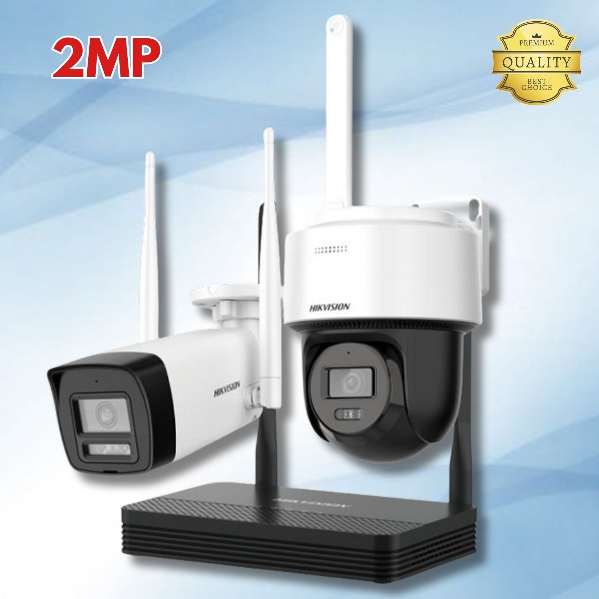 Combo Kit 2 Camera Wifi 2MP (1 thân + PT outdoor) Hikvision DS-J142I/NKS422W03H Kèm đầu ghi mini SD Card lên đến 512GB