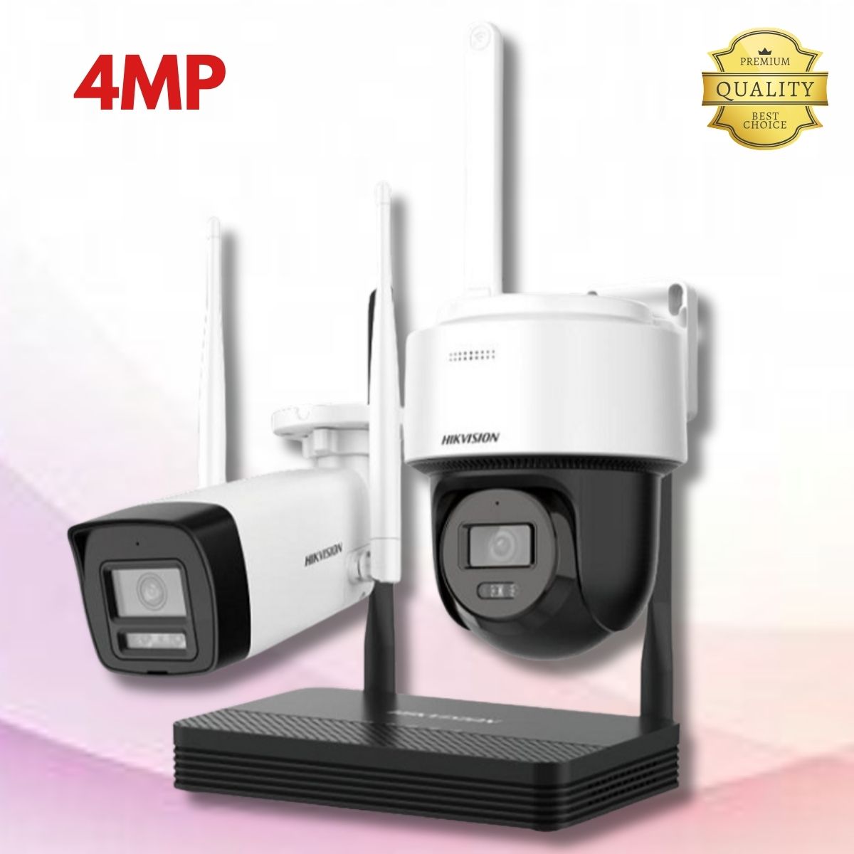 Combo 2 camera Wifi 4MP (1 thân + PT Outdoor)  Hikvision DS-J142I/NKS424W03H Kèm đầu ghi Wifi Mini SD Card