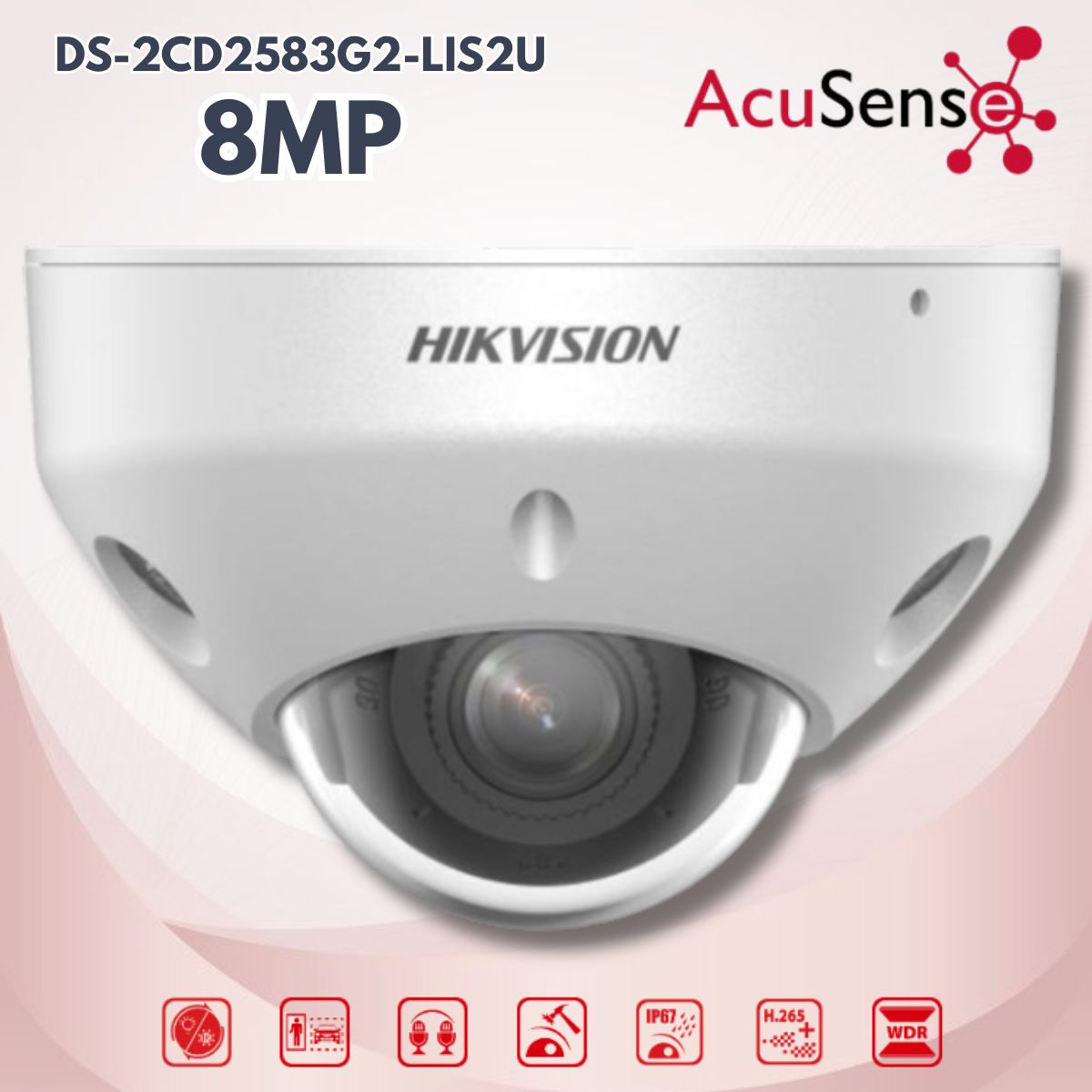 Camera Hikvision DS-2CD2583G2-LIS2U Mini dome 8MP 4K Ultra HD, Smart Hybrid Light & IR 30m, Màu ban đêm sắc nét