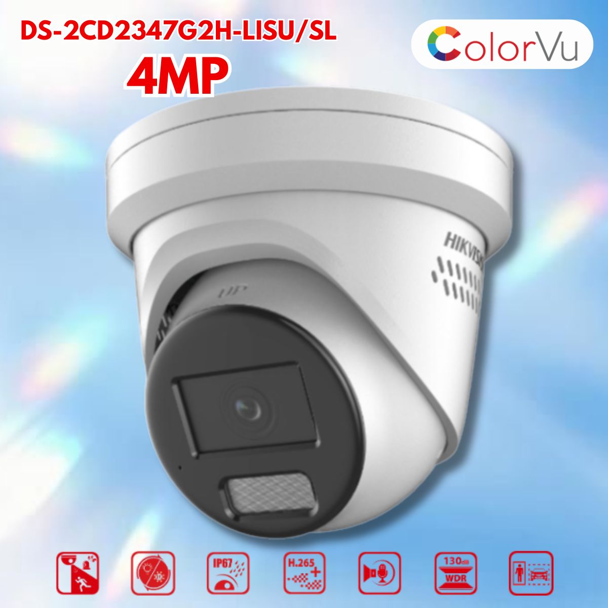 Camera dome Hikvision ColorVu DS-2CD2347G2H-LISU/SL 4MP Cảnh báo chủ động, Âm thanh 2 chiều