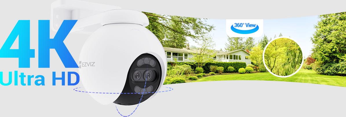 Camera Wifi toàn cảnh ống kính kép H80x 4K 8MP Quay 360 độ, Đàm thoại 2 chiều, Chống báo động giả