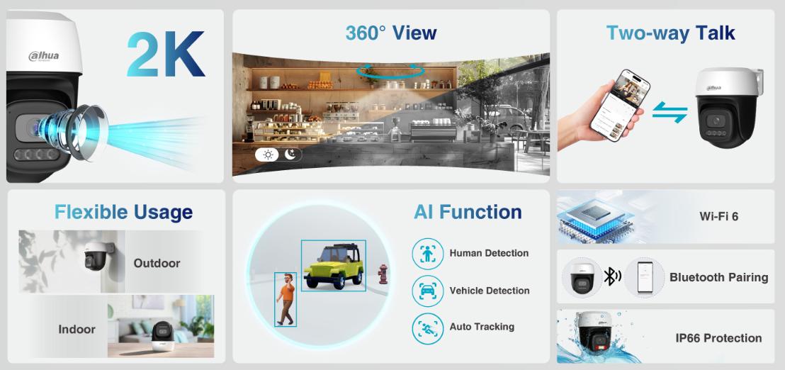 Camera WiFi Ngoài trời Dahua DH-P3I-PV 3MP  Đàm thoại 2 chiều, Hỗ trợ Wi-Fi 6, Đèn trợ sáng + IR 30m