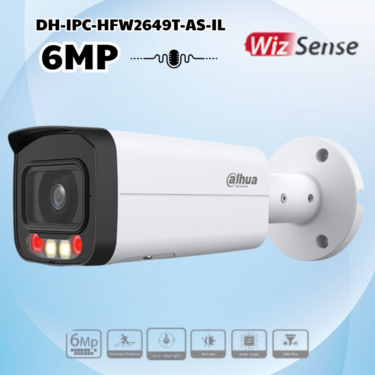 Camera Dahua DH-IPC-HFW2649T-AS-IL Smart Dual Light 6MP Tích hợp mic, MicroSD, IP67/IK10