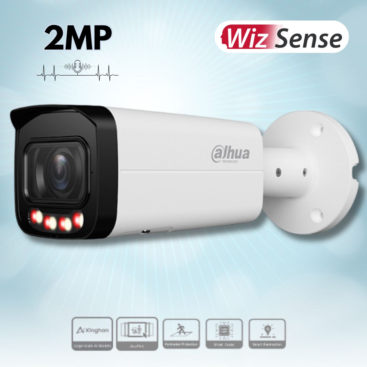 Camera Dahua DH-IPC-HFW3249TP-ZAS-IL Ống kính Varifocal 2.7 - 13.5 mm, Hỗ trợ Mic, 12VDC, PoE