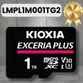Thẻ nhớ máy ảnh Kioxia Exceria PLUS 1TB microSD LMPL1M001TG2 CL10 UHS-I U3 V30 4K A1 R100 W85 w adapter, Màu Đen