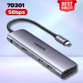 Bộ chuyển Type C to HDMI + VGA + DP + USB 3.0 + Card Reader + Type C Ugreen 70301 Tốc độ 5Gbps