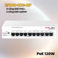 Switch PoE Gigabit 10 Cổng H3C Aolynk ES100-10G-HP 8 PoE+ 120W, 2 Uplink, Hỗ trợ PoE Watchdog