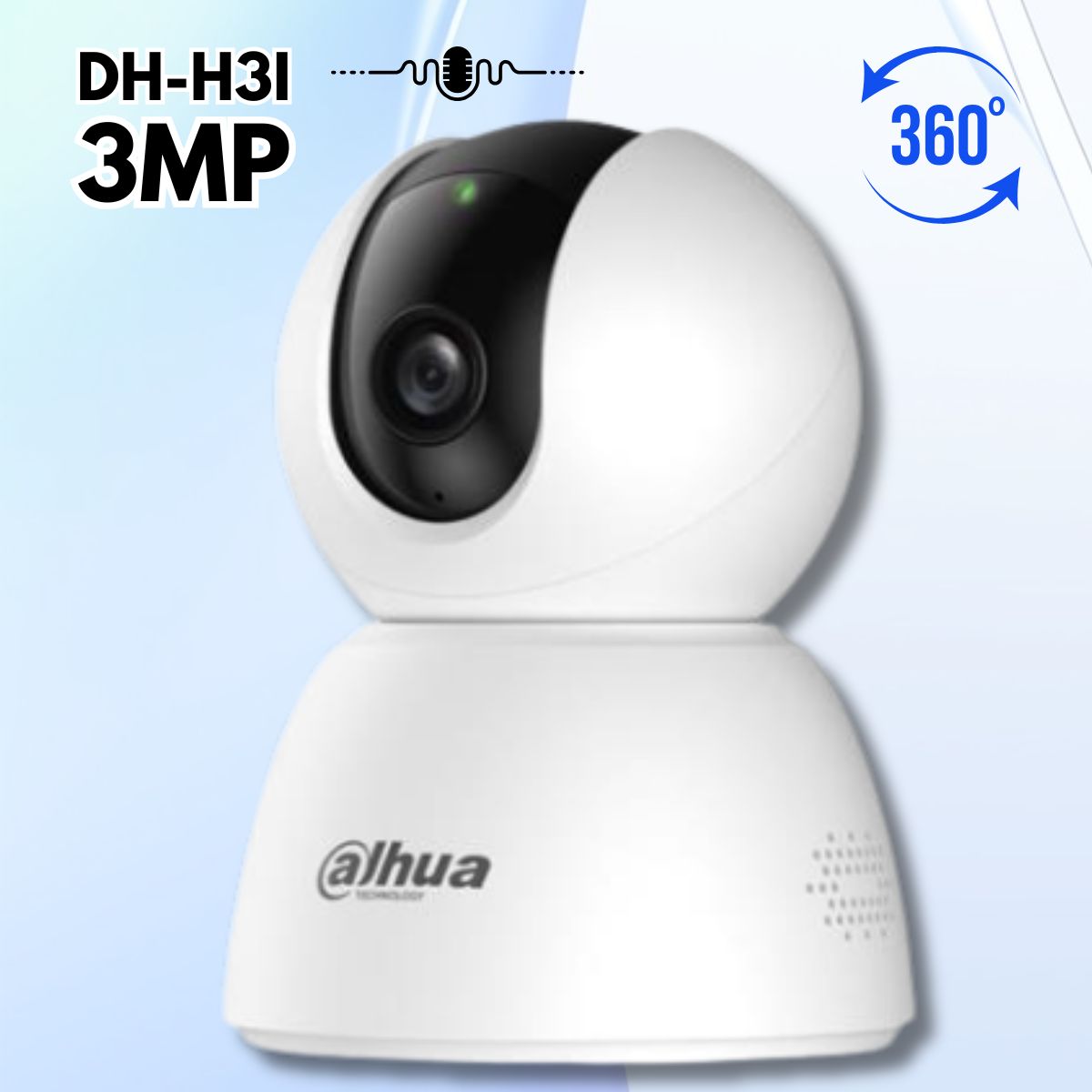 Camera Wifi trong nhà xoay 360° Dahua DH-H3I 3MP Đàm thoại 2 chiều, Hồng ngoại 10m, Ống kính Varifocal 2.8 - 3.6mm