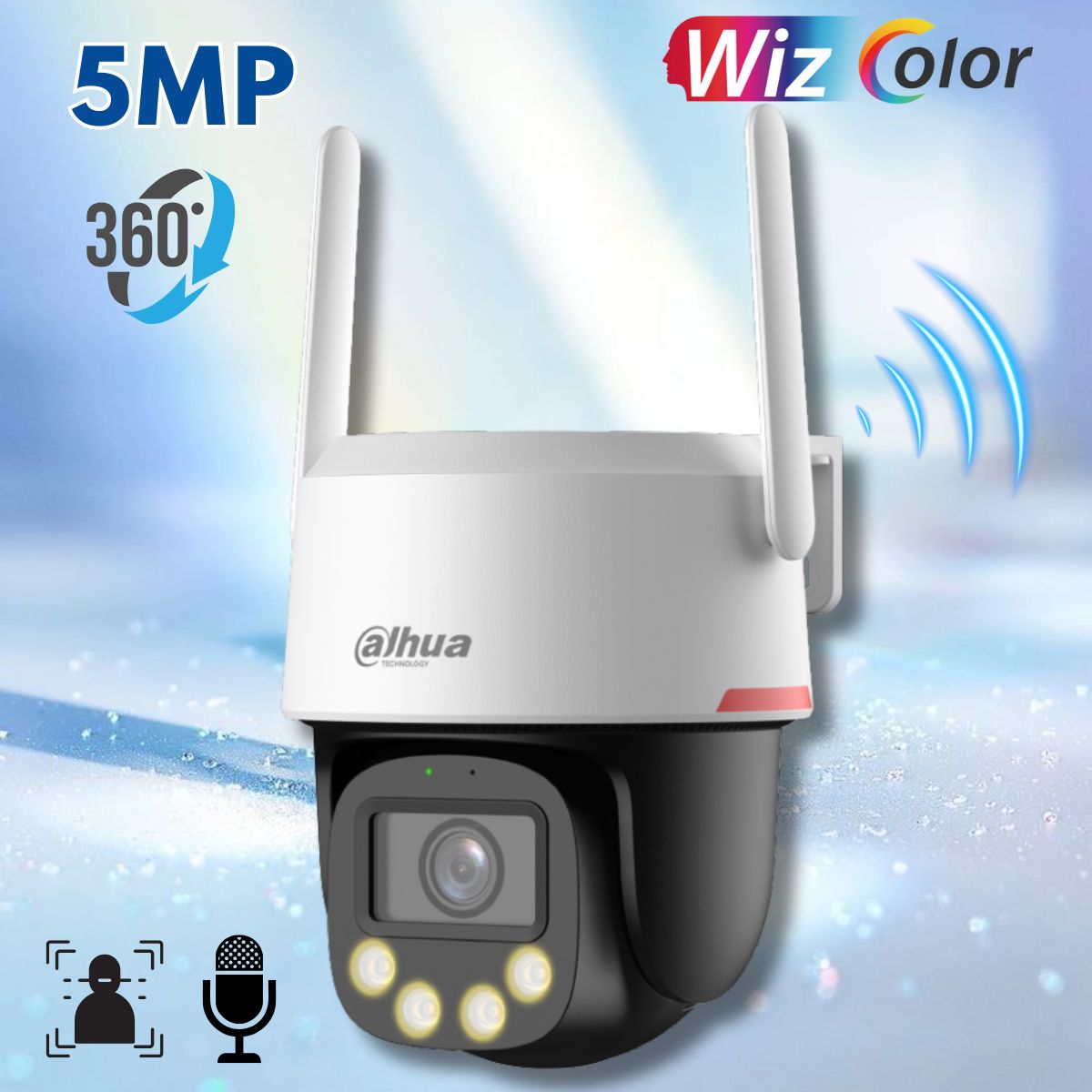 Camera WiFi ban đêm có màu Dahua DH-P5F-PV 5MP wifi 6, Phát hiện người, phương  tiện, âm thanh - Đàm thoại 2 chiều, Cảnh báo âm thanh & ánh sáng  