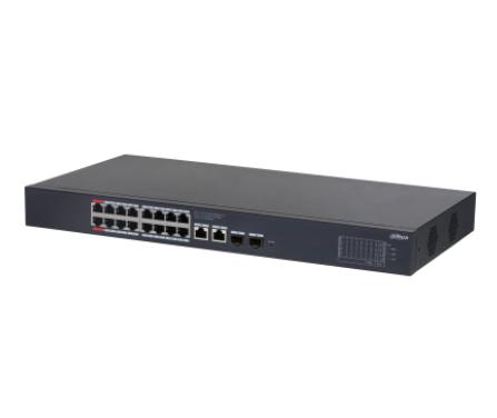 Switch PoE 20 cổng Dahua DH-CS4220-16GT-135, 16 cổng PoE RJ45 Gigabit + 2 cổng uplink RJ45 Gigabit + 2 cổng SFP, Truyền xa 250m