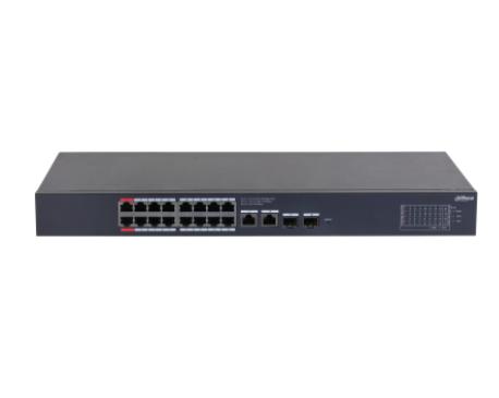 Switch PoE 20 cổng Dahua DH-CS4220-16GT-135, 16 cổng PoE RJ45 Gigabit + 2 cổng uplink RJ45 Gigabit + 2 cổng SFP, Truyền xa 250m