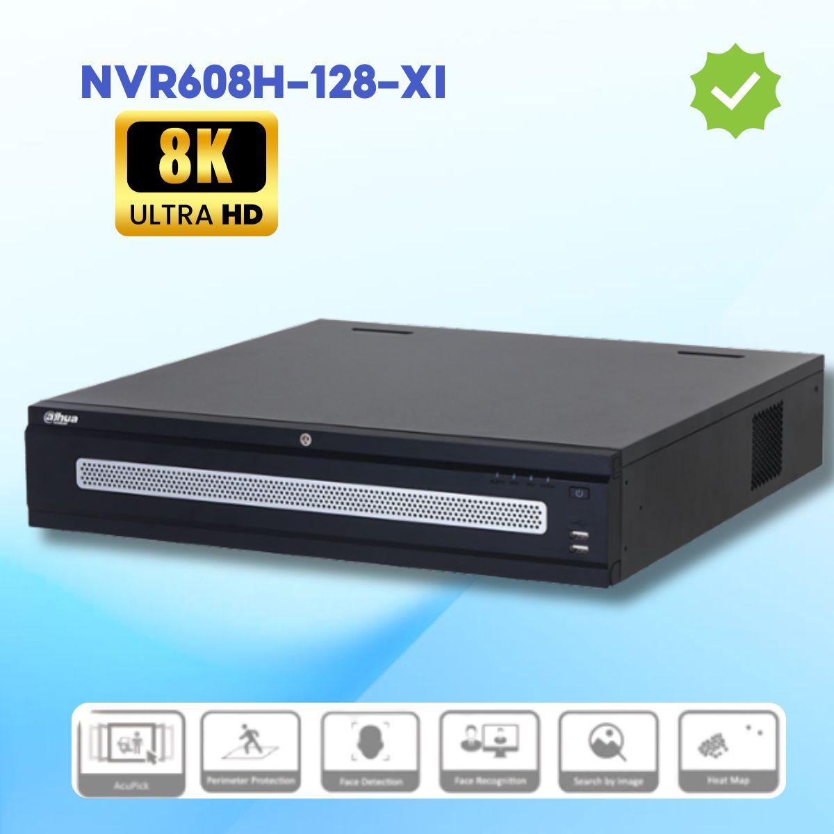 Đầu Ghi Hình IP 128 Kênh Dahua DHI-NVR608H-128-XI, Băng Thông 1280Mbps, Nhận Diện 300.000 Khuôn Mặt, 4 Cổng HDMI, 128 Kênh 4K/8K