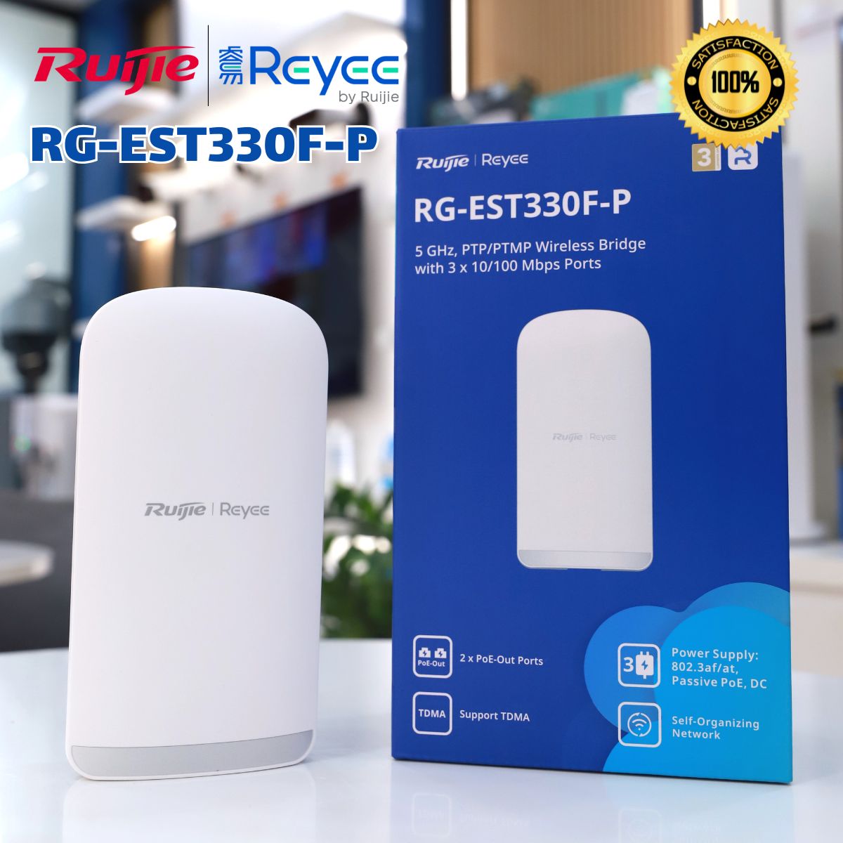 Bộ thu phát sóng wifi 3km Ruijie RG-EST330F-P  Tốc độ 867Mbps, 2 Cổng PoE Out