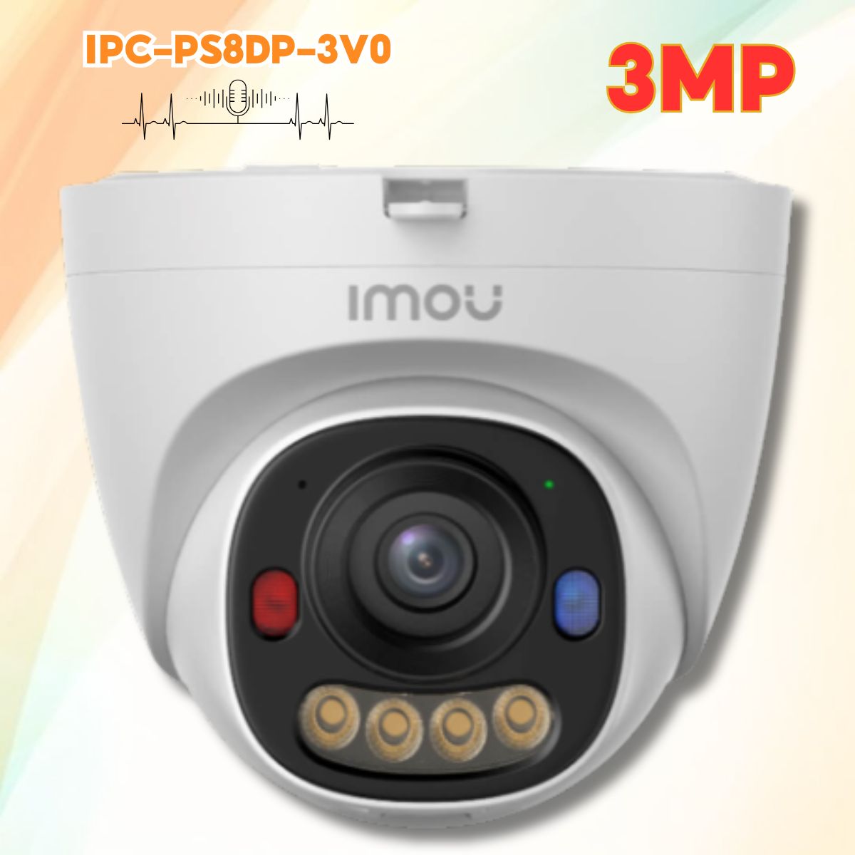 Camera Turret Imou IPC-PS8DP-3V0 3MP, Đèn báo động xanh đỏ, Tích hợp MIC, Ống kính Varifocal 2.8mm / 3.6mm, IR 30m