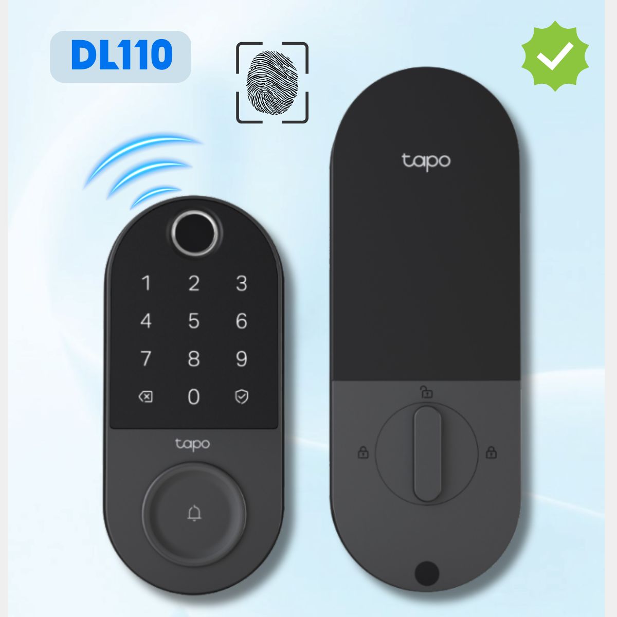 Khoá cửa vân tay Wi-Fi Tapo DL110 Hỗ trợ vân tay, Bluetooth, bàn phím số, trợ lý thông minh hoặc chìa khóa dự phòng, Kết nối 2.4 GHz, 10000mAh