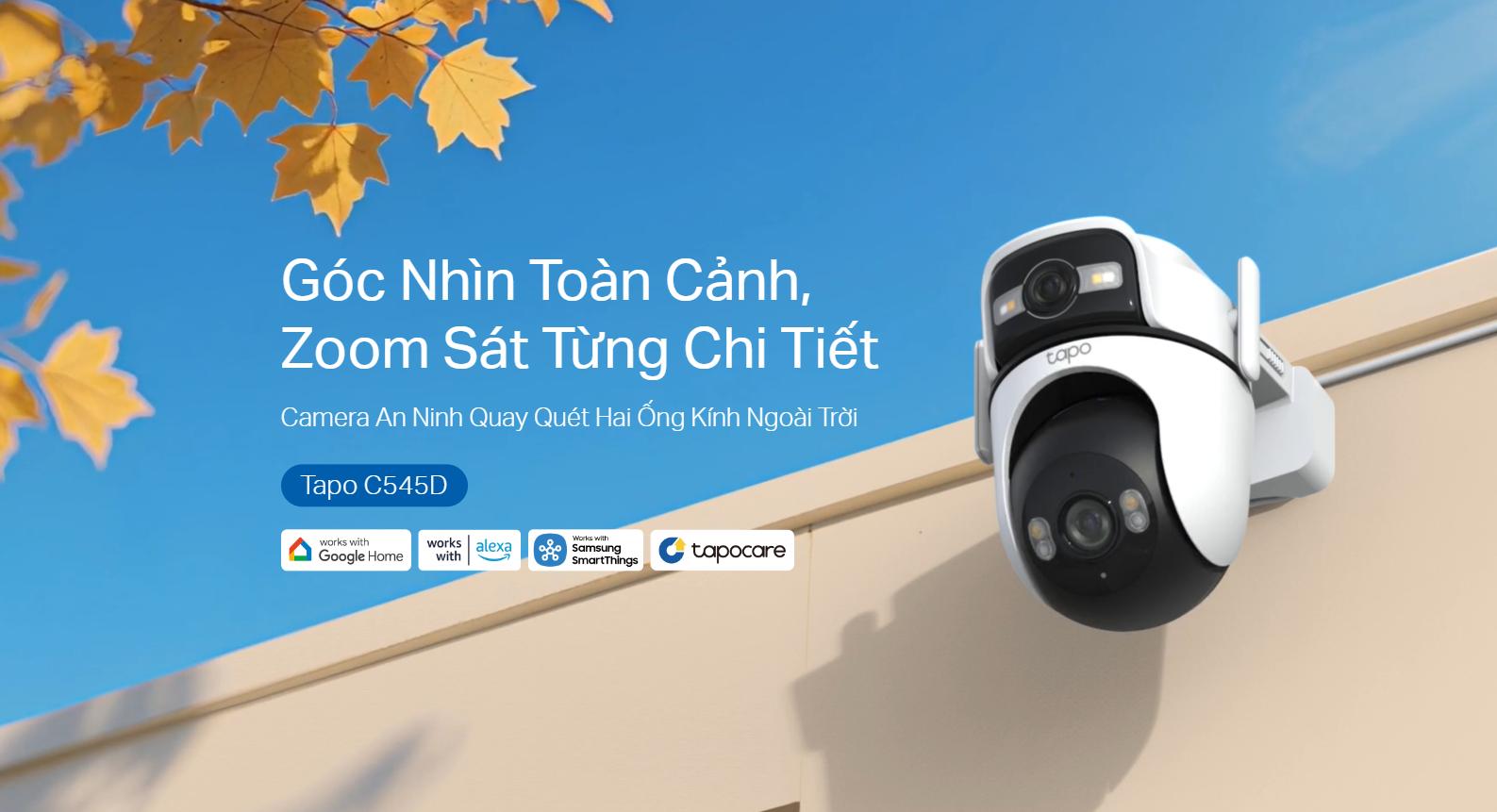 Camera ngoài trời 2 ống kính 2K Tapo C545D Xoay quét 360°, Theo dõi chuyển động, Phát hiện người, thú cưng & phương tiện