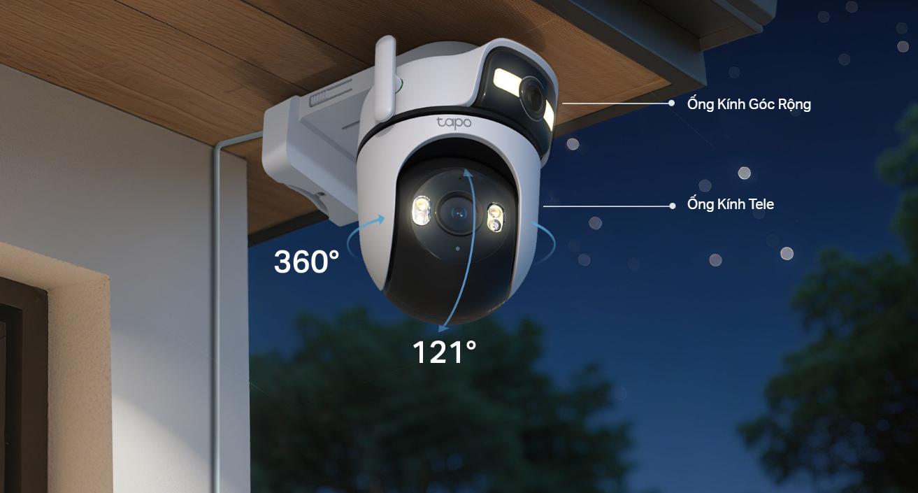 Camera ngoài trời 2 ống kính 2K Tapo C545D Xoay quét 360°, Theo dõi chuyển động, Phát hiện người, thú cưng & phương tiện