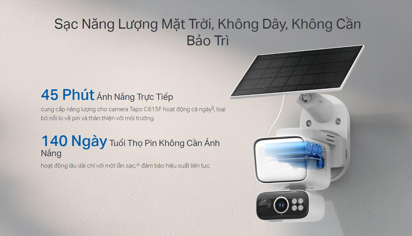 Bộ Kit Camera dùng Pin NLMT Tapo C615F 2K Quay quét 360°, Tích hợp đèn pha 800LM, Hỗ trợ thẻ nhớ lên tới 512GB