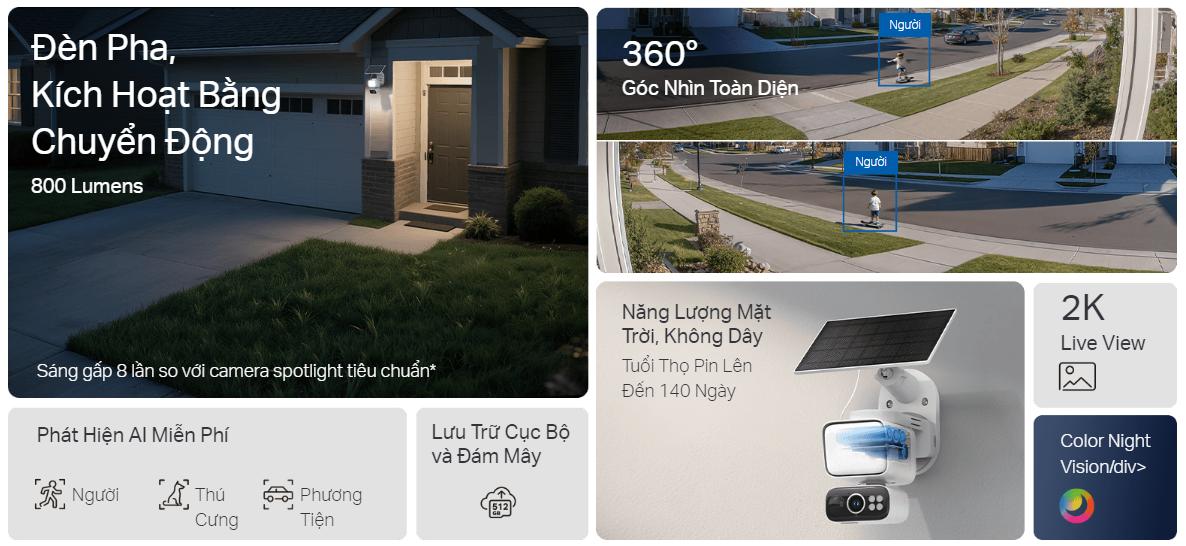 Bộ Kit Camera dùng Pin NLMT Tapo C615F 2K Quay quét 360°, Tích hợp đèn pha 800LM, Hỗ trợ thẻ nhớ lên tới 512GB