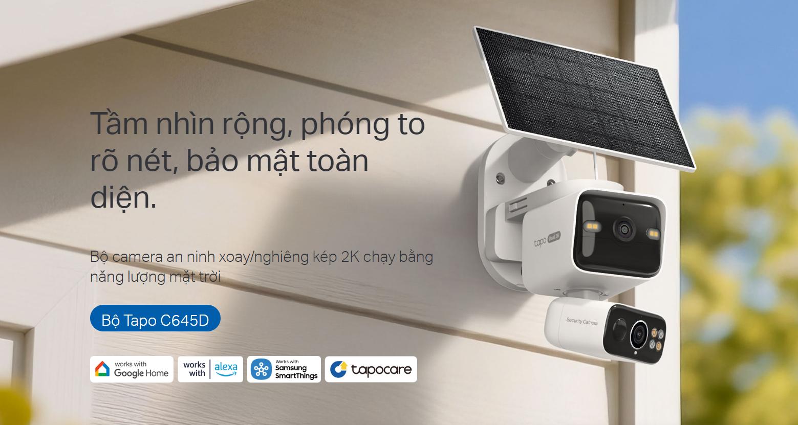 Camera Năng lượng mặt trời ống kính kép 2K Tapo C645D KIT Nhận diện Người, Phương tiện, Thú cưng, Kèm Pin 10.000mAh, Đàm thoại 2 chiều