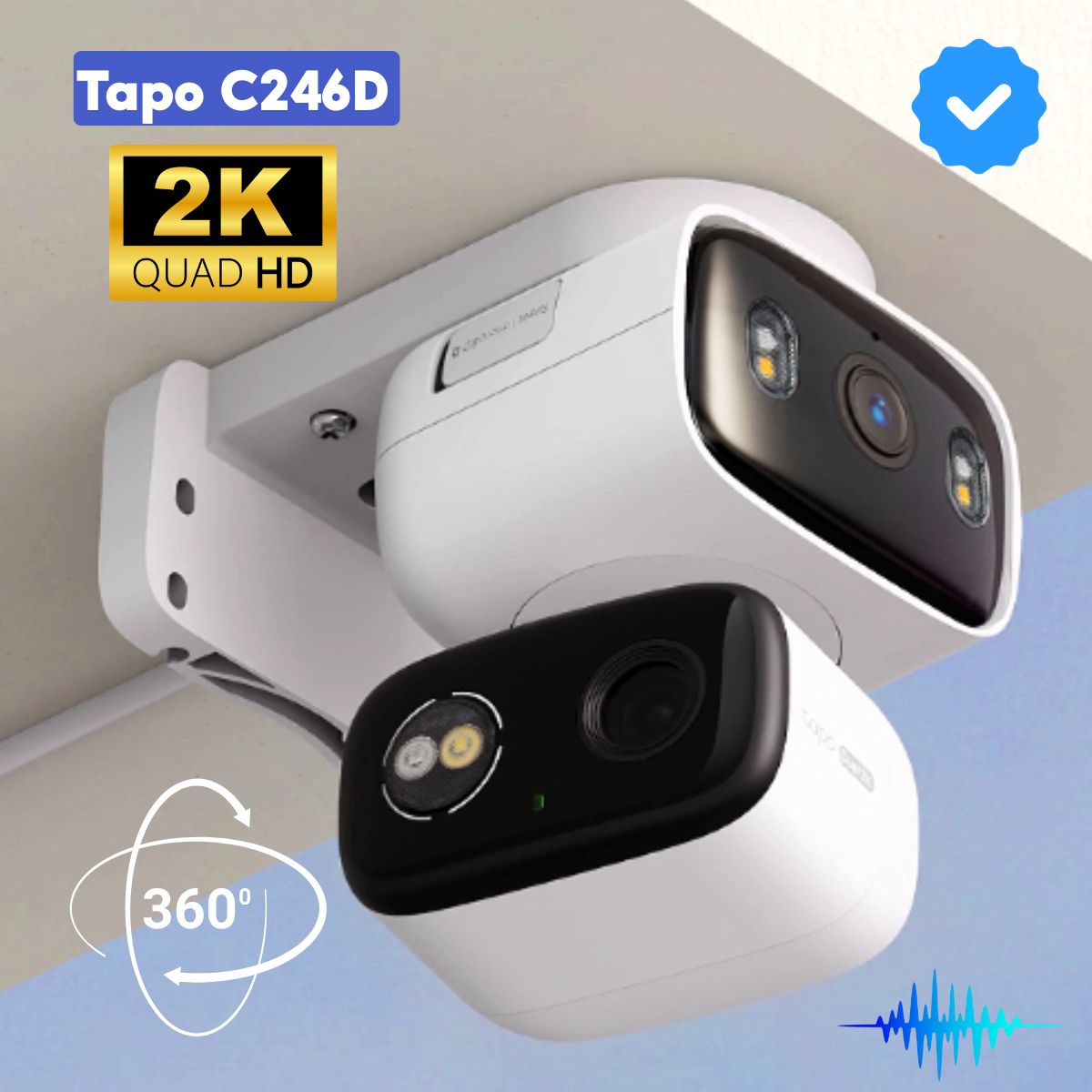 Camera 2 ống kính 2K Tapo C245D Xoay 360°, Phát hiện tiếng trẻ em khóc, Đàm thoại 2 chiều, Điều khiển bằng giọng nói