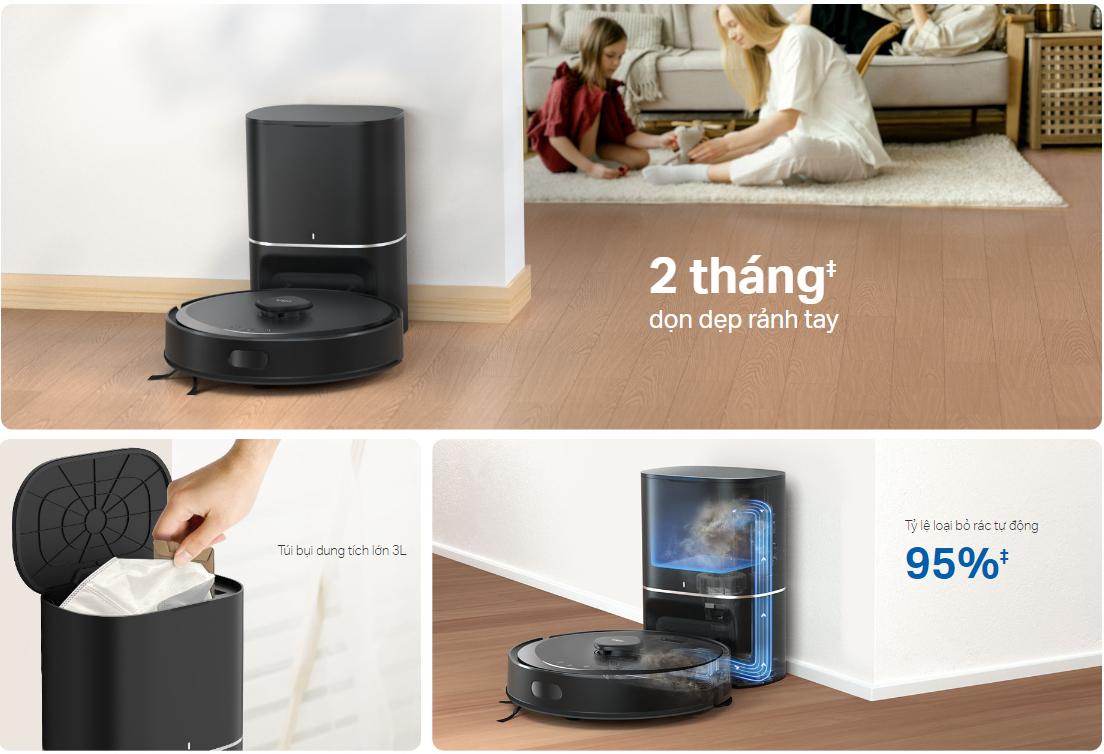 Robot hút bụi lau nhà Tapo RV30 Max Plus Lực hút 5300Pa, Túi bụi 3L Dùng 2 tháng, Điều khiển giọng nói, Dock sạc thông minh 
