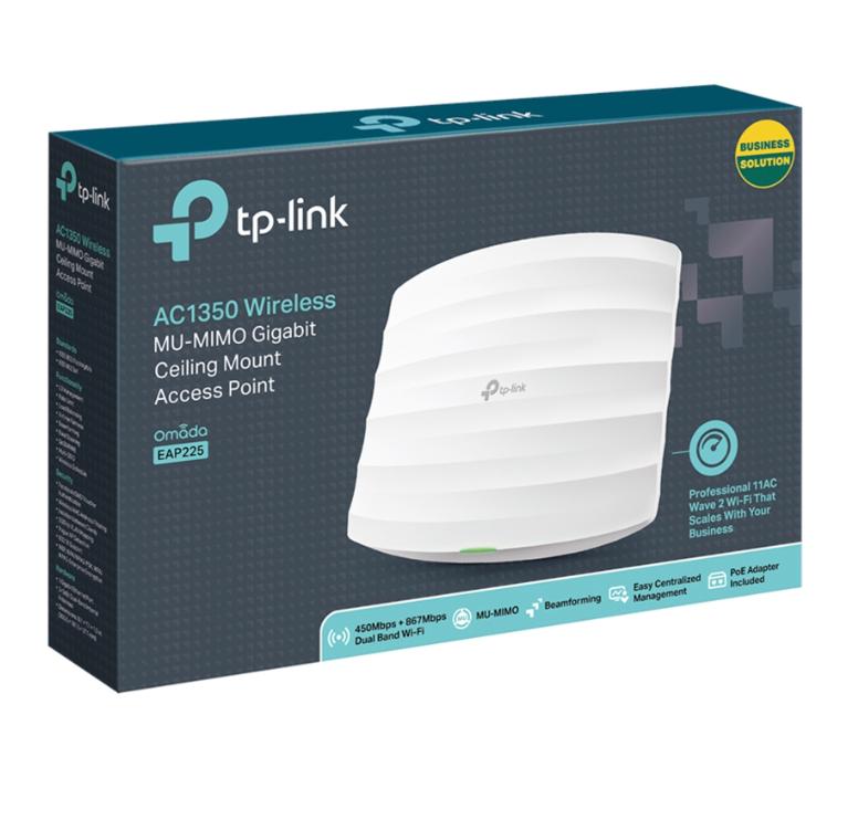 Access Point Wi-Fi Tp-Link Omada EAP225 Chuẩn AC1350, Wi-Fi 6 băng tần kép 450 Mbps ở 2.4 GHz + 867 Mbps ở 5 GHz