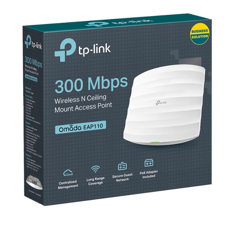 TP-Link EAP110 - Giải pháp Wi-Fi Gắn Trần Chuẩn N Tốc Độ 300Mbps, 02 Ăng-ten ngầm, 1x Cổng 10/100 Mbps RJ45