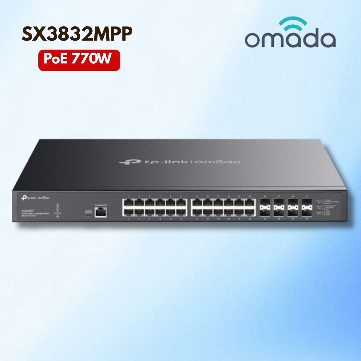 Managed Switch Tp-Link Omada SX3832MPP 32-Port 10GE L2+ Managed Switch with 24-Port PoE++ , 8× 10G SFP+, PoE 770W