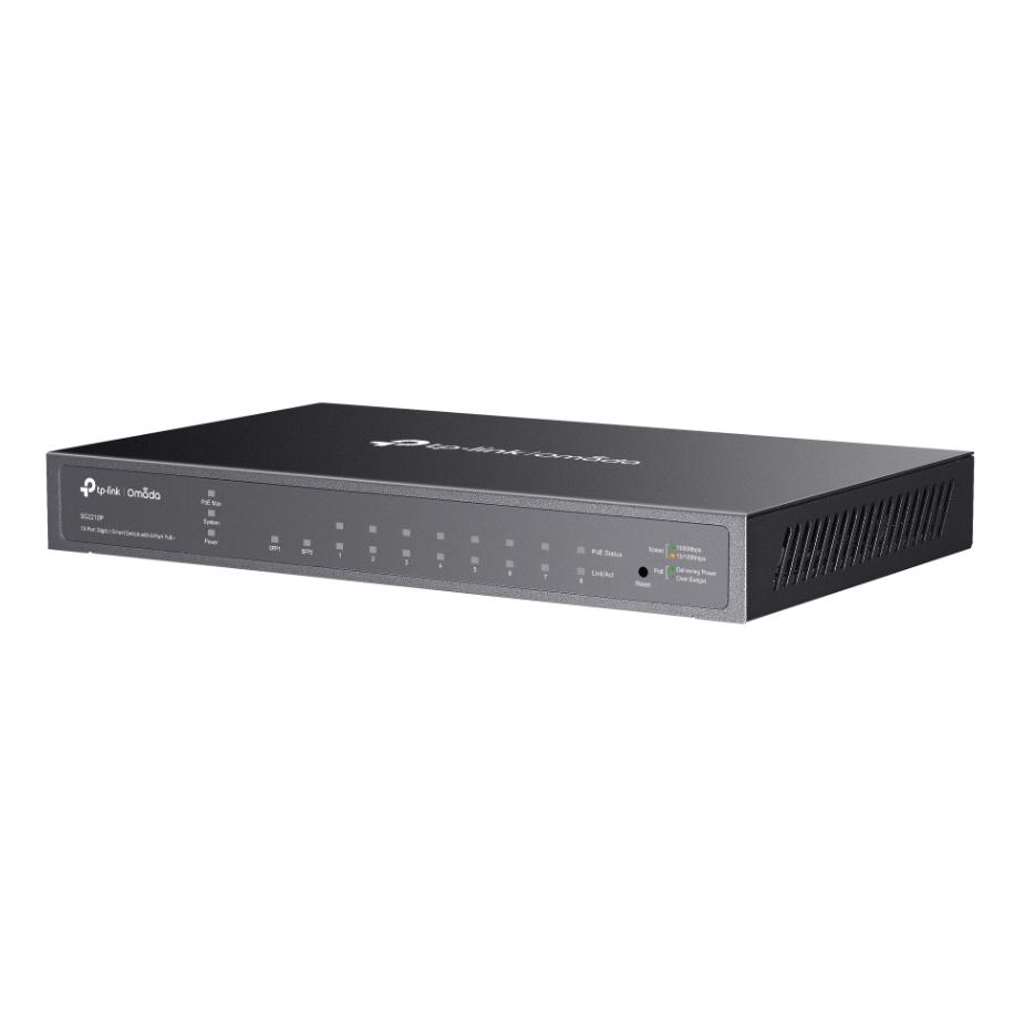 Thiết bị chuyển mạch 10 Cổng Gigabit TP-Link SG2210P - 8 Cổng PoE+ 61W, 2 Khe SFP, Không quạt, Quản lý Cloud Omada SDN