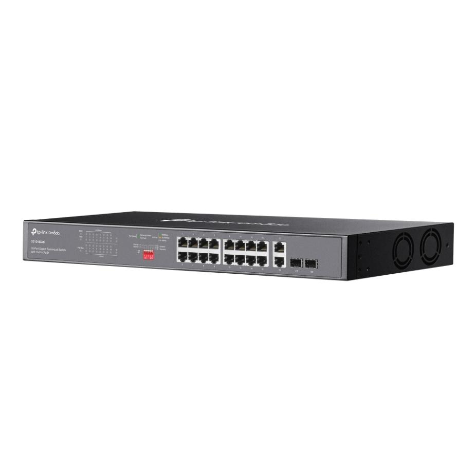 Bộ chuyển mạch 18 Cổng Gigabit Omada DS1018GMP - 16 Cổng PoE+ 250W, 2 Khe Combo SFP, Phạm vi truyền lên đến  250m