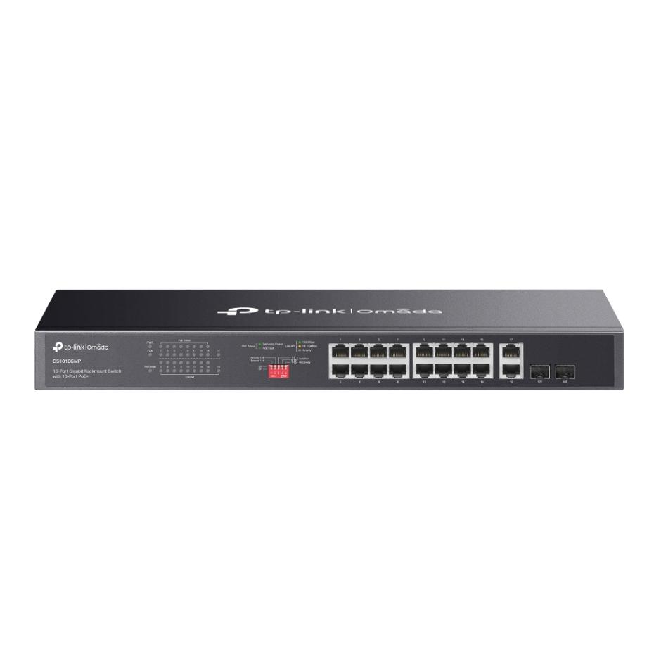 Bộ chuyển mạch 18 Cổng Gigabit Omada DS1018GMP - 16 Cổng PoE+ 250W, 2 Khe Combo SFP, Phạm vi truyền lên đến  250m