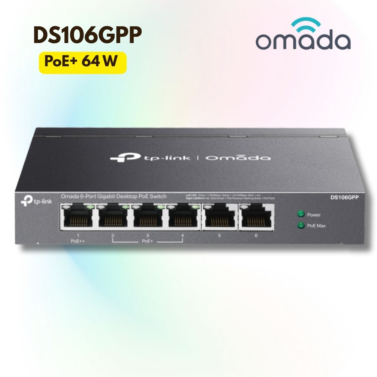 Switch 6 cổng Gigabit PoE Omada DS106GPP Chuyên dụng cho Camera IP & WiFi 6, 3 cổng PoE+ và 1 cổng PoE++, Truyền xa 250m, Tự khôi phục PoE