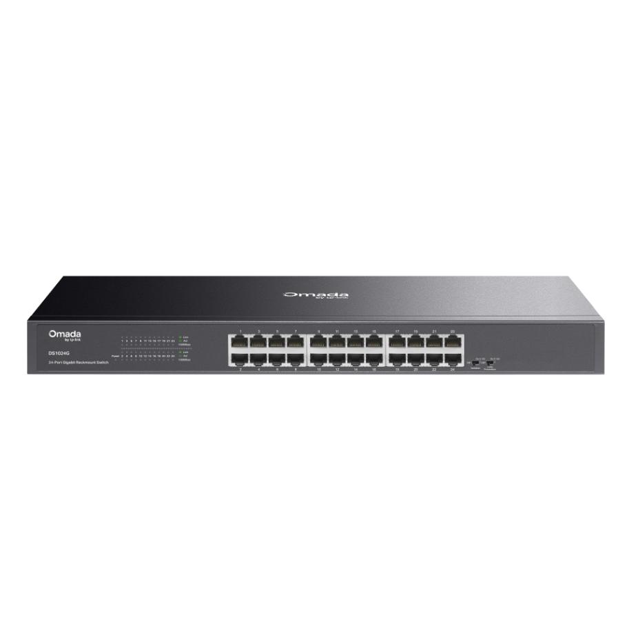 Switch 24 Cổng Gigabit Unmanaged TP-Link Omada DS1024G Full 1000Mbps, Tốc độ chuyển mạch 48Gbps, Hỗ trợ MAC