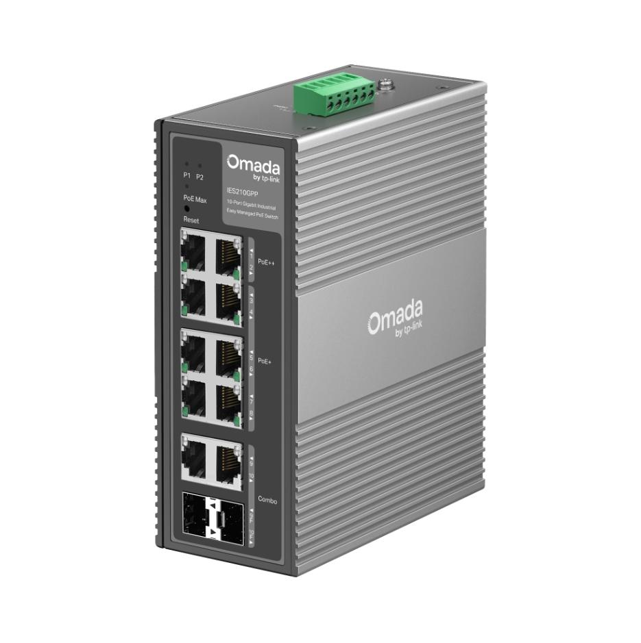 Switch Công nghiệp Gigabit 10 cổng Omada IES210GPP 2 Cổng PoE++ 60W, 6 Cổng PoE+, Chịu nhiệt 75°C, Truyền xa 250m