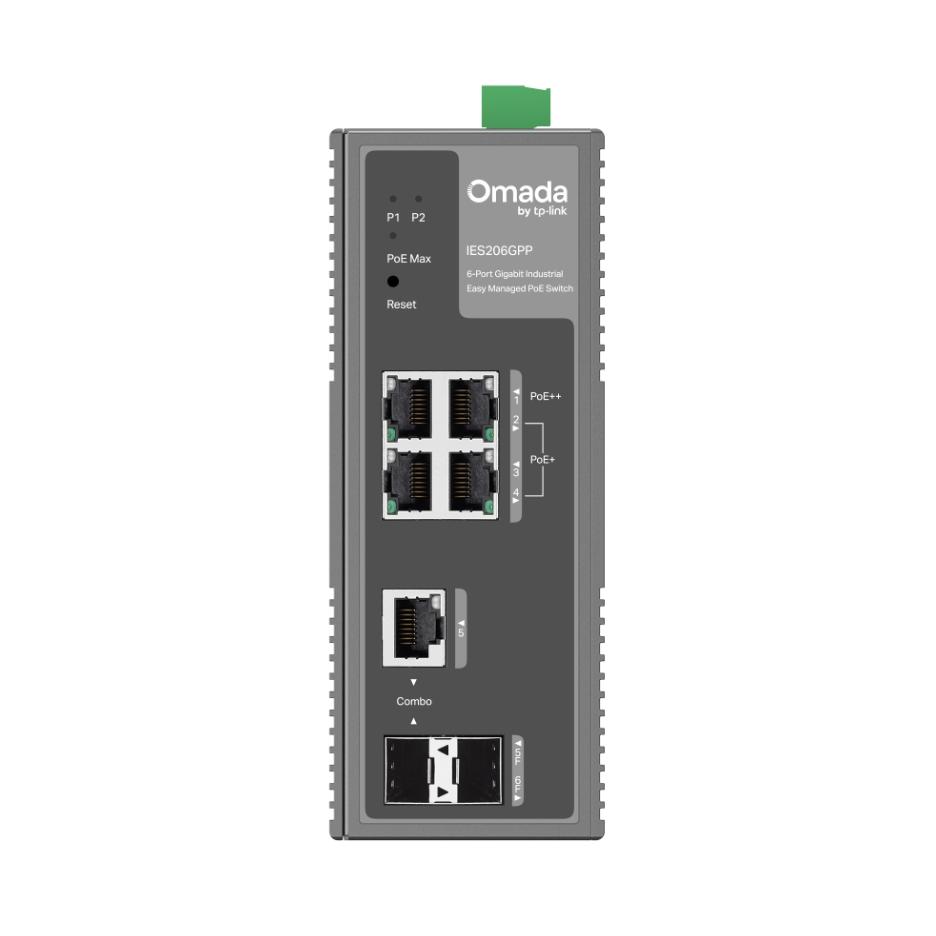 Thiết bị chuyển mạch công nghiệp Gigabit 6 cổng Omada IES206GPP 1 Cổng PoE++ 60W, 3 Cổng PoE+, Chịu nhiệt 75°C,Chống sét 6kV