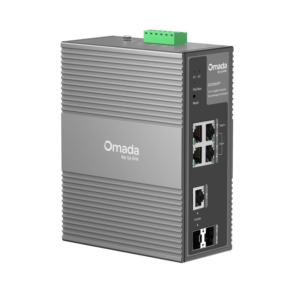 Thiết bị chuyển mạch công nghiệp Gigabit 6 cổng Omada IES206GPP 1 Cổng PoE++ 60W, 3 Cổng PoE+, Chịu nhiệt 75°C,Chống sét 6kV