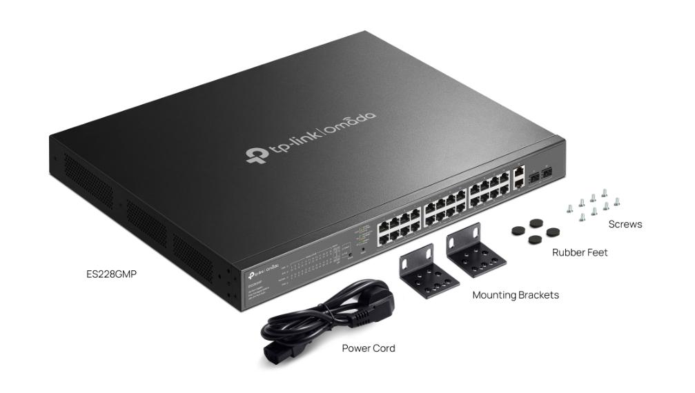 Bộ chuyển mạch 28 cổng Gigabit Omada ES228GMP 26 cổng RJ45 10/100/1000Mbps, 2 cổng SFP Gigabit , Truyền xa 250m