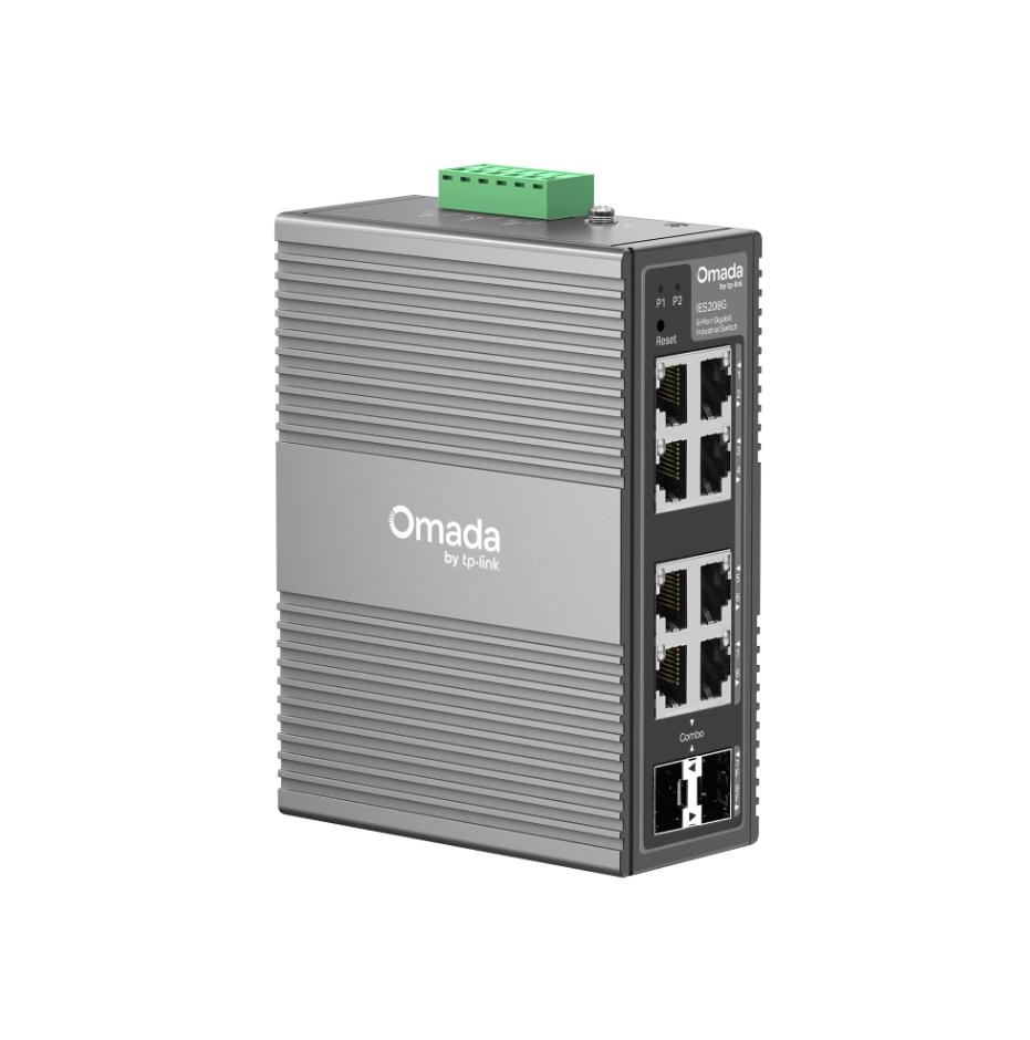 Switch công nghiệp 8 cổng Omada IES208G 6 cổng RJ45, 2 cổng kết hợp RJ45/SFP, Quản lý đám mây Omada SDN Cloud