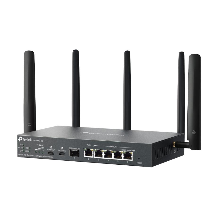 Router WiFi 6 4G+ TP-Link Omada ER706W-4G  AX3000, 1 Khe Nano SIM, VPN WireGuard