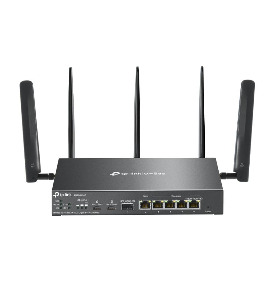 Router WiFi 6 4G+ TP-Link Omada ER706W-4G  AX3000, 1 Khe Nano SIM, VPN WireGuard