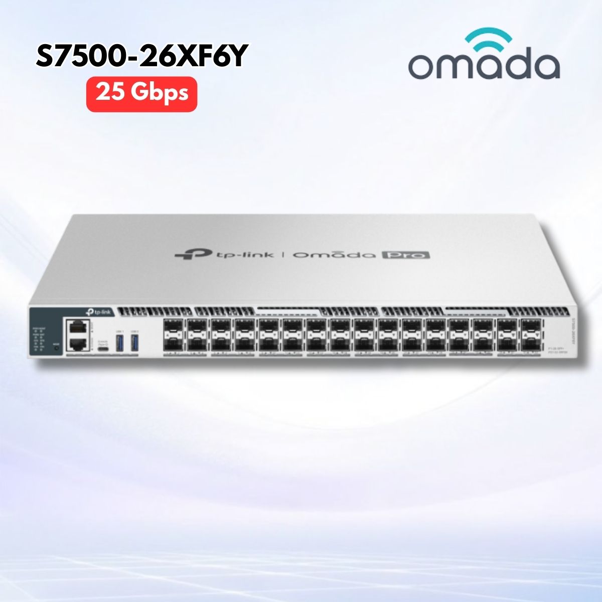 Switch L3 Omada Pro S7500-26XF6Y - 26 Cổng 10G SFP+ & 6 Cổng 25G SFP28, Nguồn Đôi Dự Phòng Hot-swap, Hỗ Trợ Xếp Chồng & 25G Uplink 